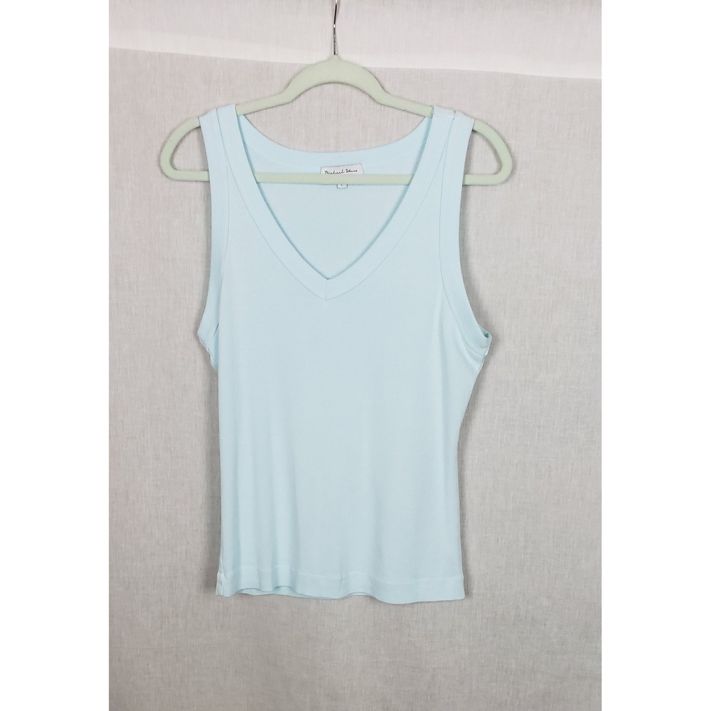 Michael Stars Pale Blue 100% Cotton Ribbed Tank Top L USA Coastal Clean Girl